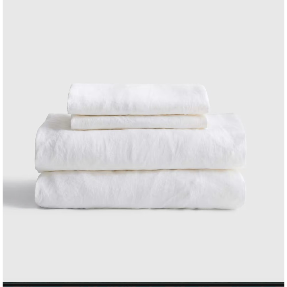 Quince European Linen Sheet Set Twin XL White 100% Linen 4 Piece w/ Flat Sheet